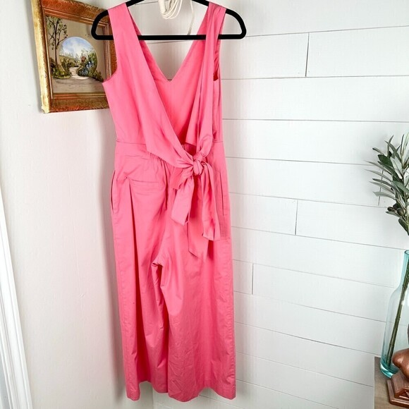 J.Crew Wrap Tie Jumpsuit in Stretch Poplin Size 2 Bright Coral Wide Leg Cropped - Picture 4 of 10